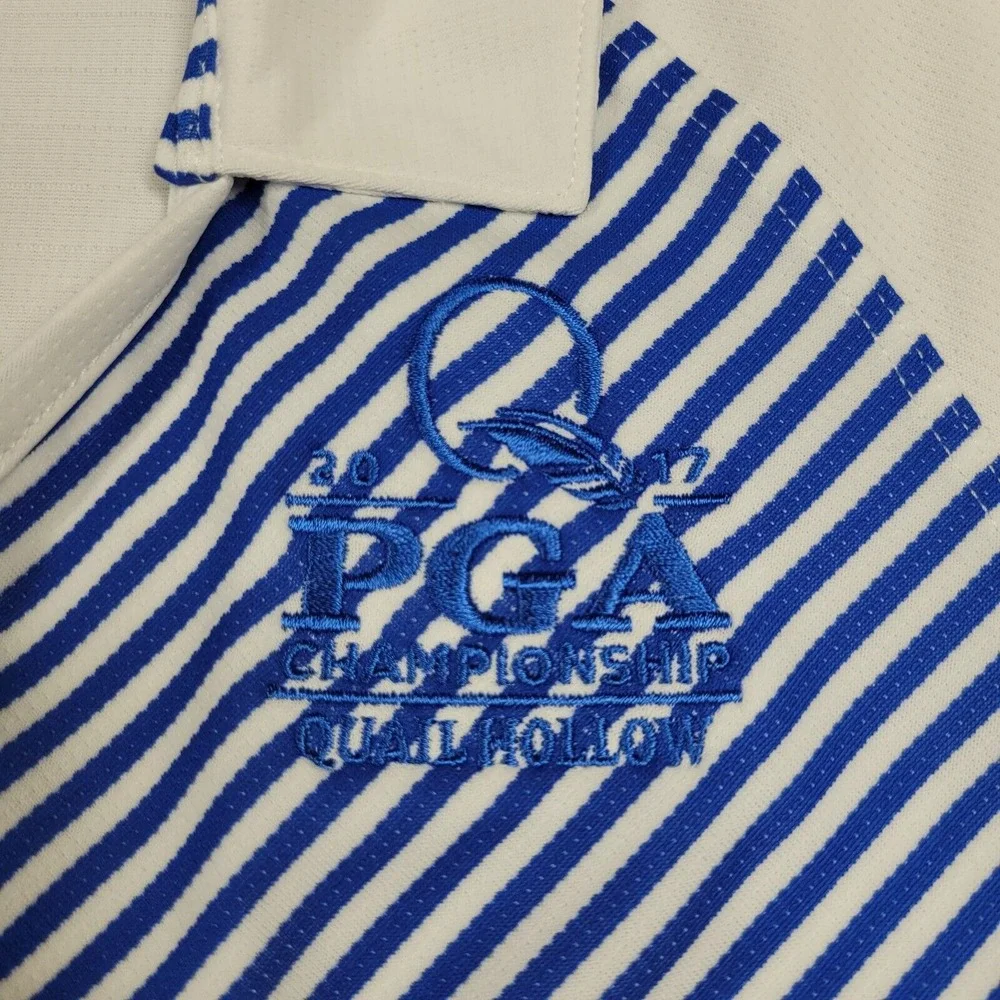 Quail Hollow Adidas Climalite Golf Polo Shirt Womens Medium Blue‎ White Striped